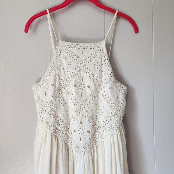 American Eagle Boho Cottage Ruffle Cream Eyelet Vintage Dress Sz Small - Picture 3 of 12